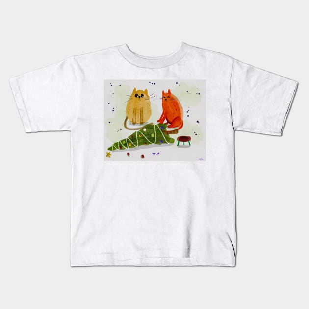 Tree Down, Cats in Trouble Kids T-Shirt by ngiammarco